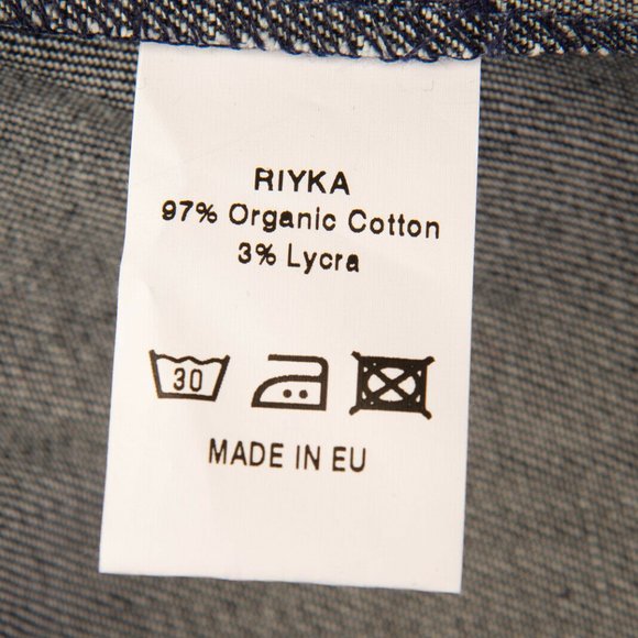 RIYKA Leonie Denim Mini Dress S Geometric Panels Long Sleeve Round Neck Cowgirl - Picture 6 of 7